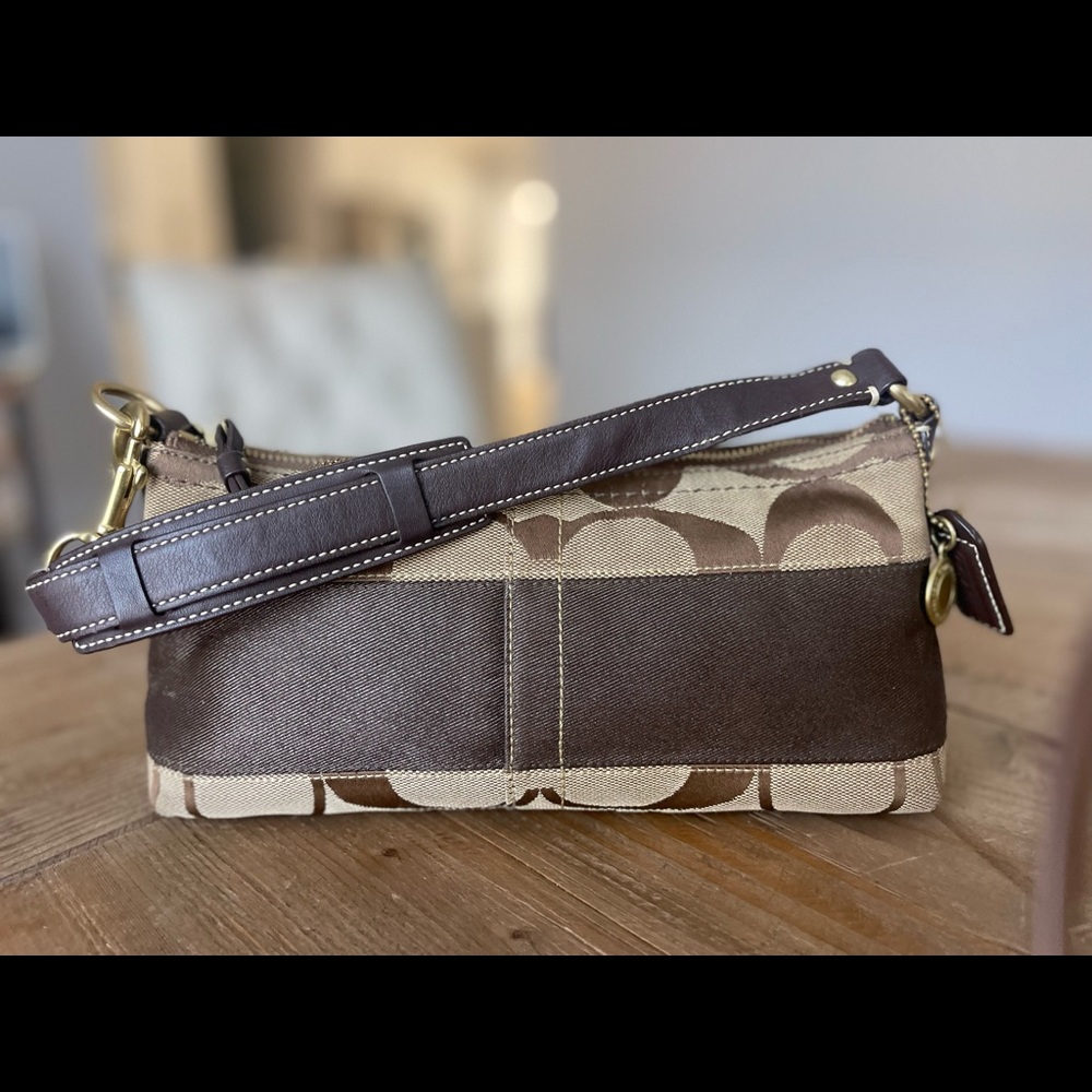 Coach Stripe Demi C Brown Small Jacquard Baguette